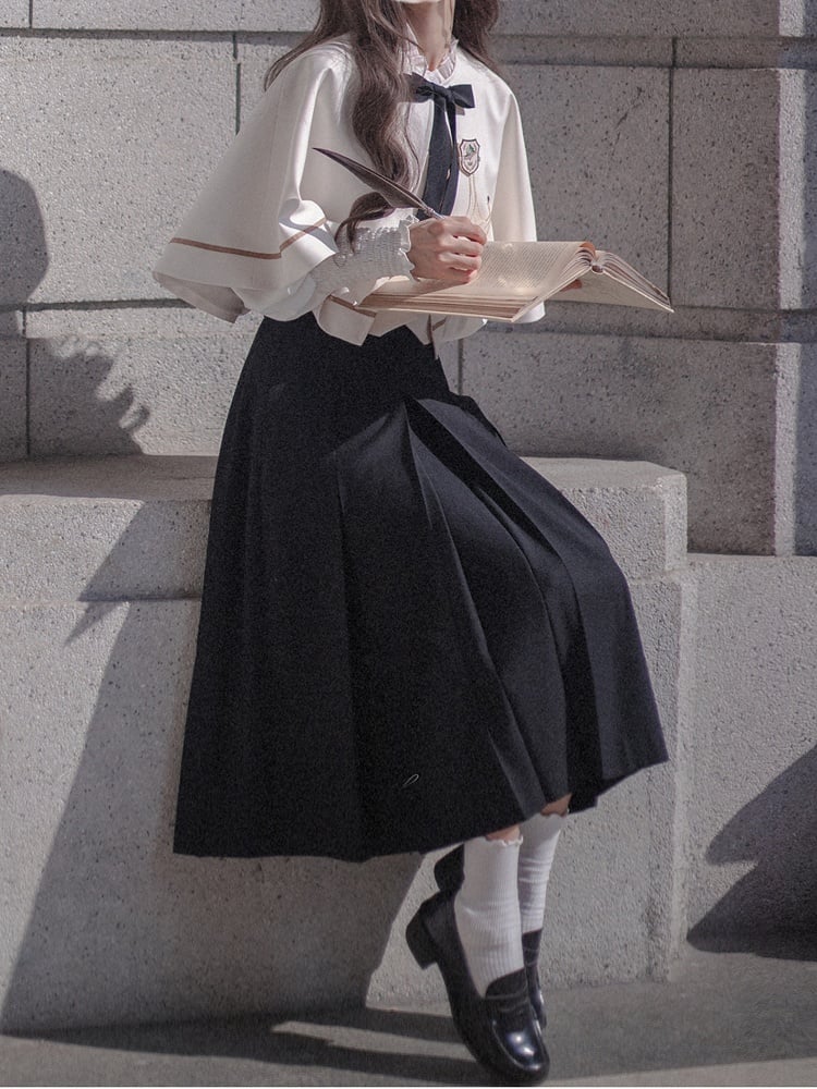 75 cm Länge Schwarz / High Waist Kellerfaltenrock 65