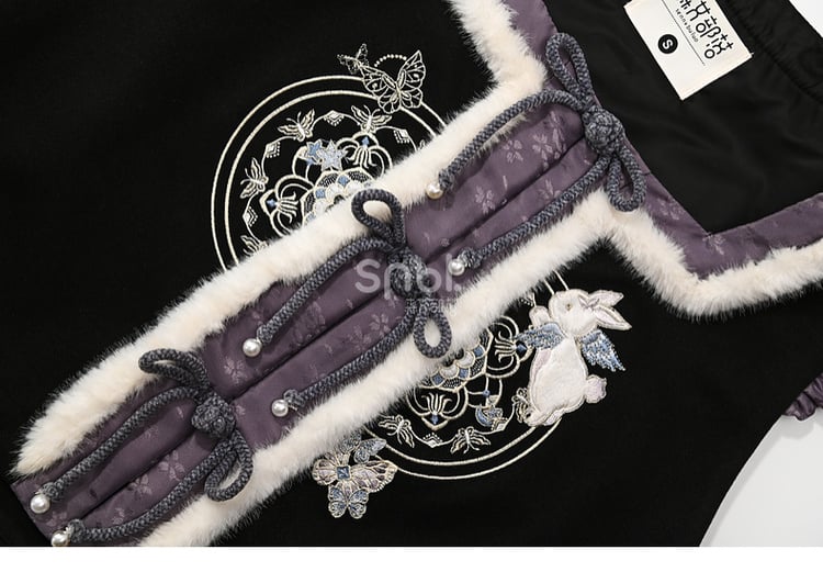 Black and Purple Moon Rabbit Cheongsam Style Vest