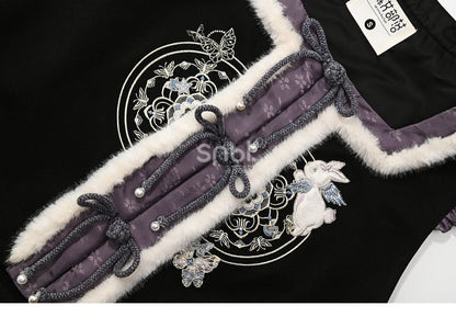 Black and Purple Moon Rabbit Cheongsam Style Vest