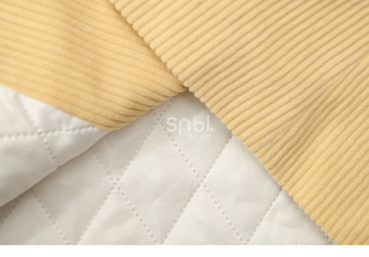 Milchgelber süßer Cord-Dufflecoat mit Lammkapuze