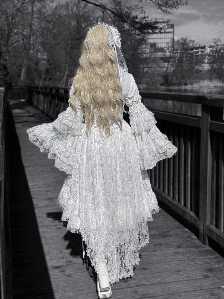 White Gothic Lolita Boned Corset Waist Skirt with Drawstring - Nightingale Girl