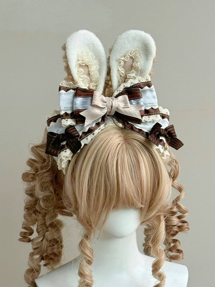 Bunny Ear Style KC Headpiece with Cute Blue & Brown Bow Accent - The Accessories' Story