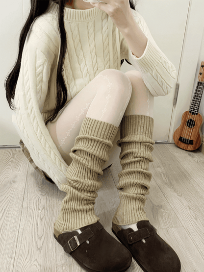 Off-white/Khaki/Gray/Black Knitted Leg Warmers