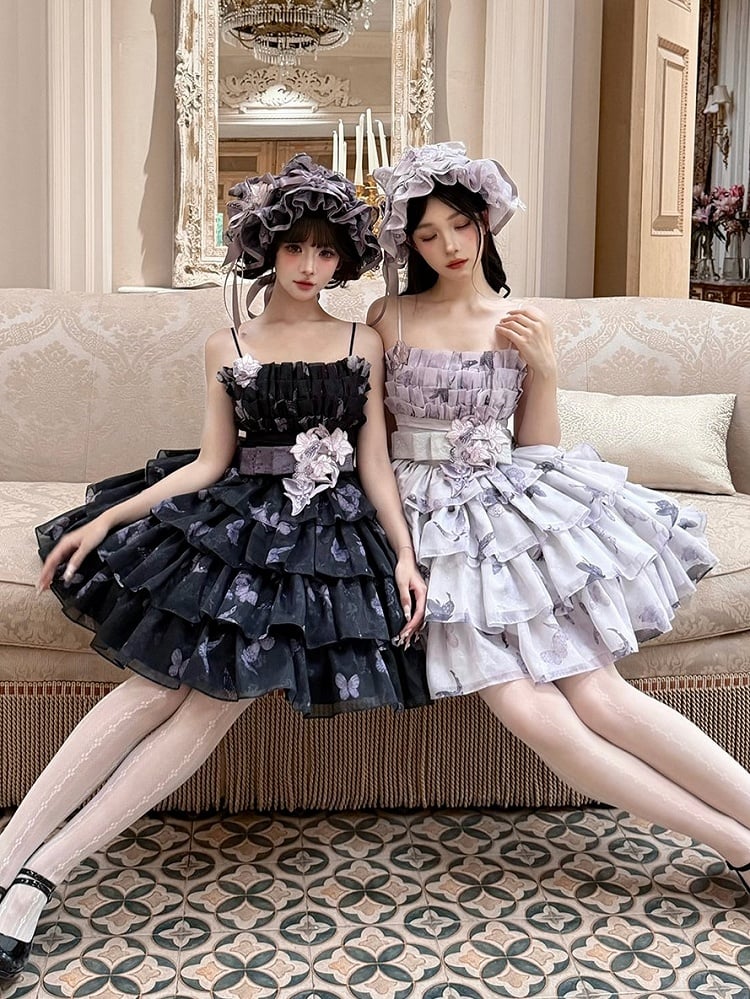 Pastel Layered Ruffle High-Rise Floral JSK Gown - Yimu Walnut