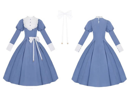 Blaues elegantes Juliette-Ärmelkleid Nonne Lolita Langarm Einteiler