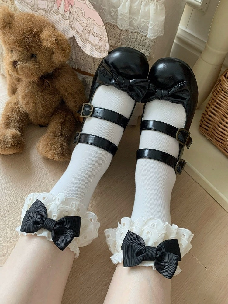 Beige Ankle Socks with Bowknot & Lace Trim, 10 Colors - ROJI ROJI