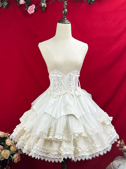 Jacquard Lolita Gothic Korsettgürtel Weiß