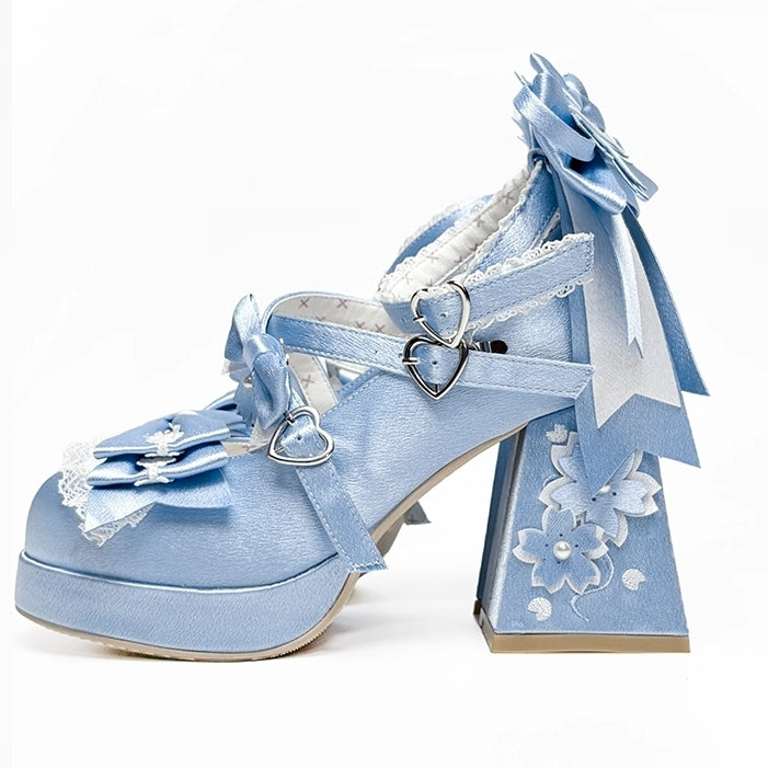 Details Heeled Beads Lolita Satin for Blue Mary Janes 9.5cm -