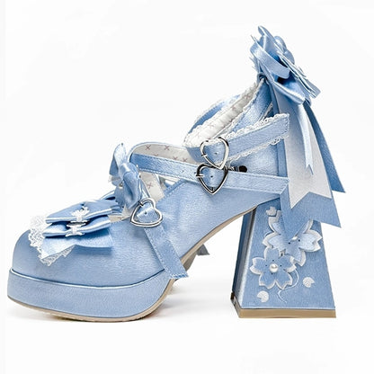 Details Heeled Beads Lolita Satin for Blue Mary Janes 9.5cm -
