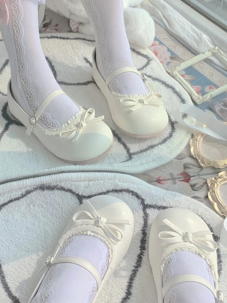 Lolita Beige with Matte Shoes Bow Flat Round Knotted Toe