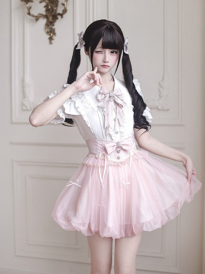 Pink Bubble Skirt with Detachable Rhinestone Bow - Ekomi