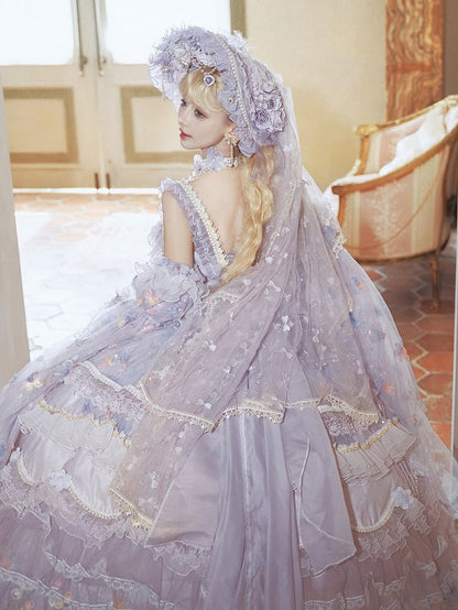 Details Sequined and Bonnet Lolita Bead Veil Hanayome Purple Floral Design with