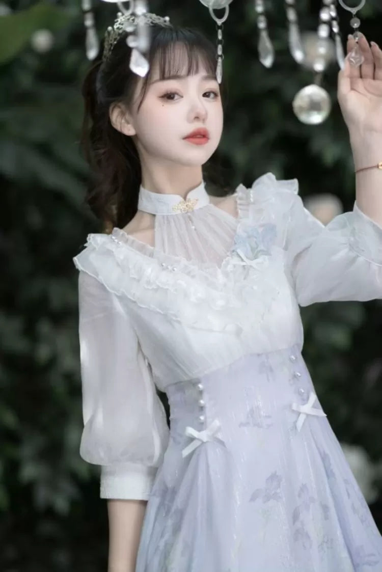 Halter Edward White Floral Piece Neck and One Summer Print Purple