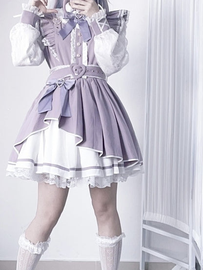 Bowknot Kei Decorated Heart PurpleWhite Details Jirai Rhinestone