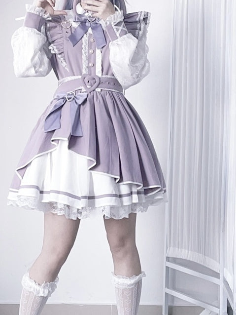 Bowknot Kei Decorated Heart PurpleWhite Details Jirai Rhinestone