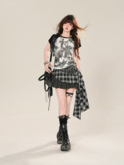 Graphic T-Shirt Grey Colorblock Design Glamorous