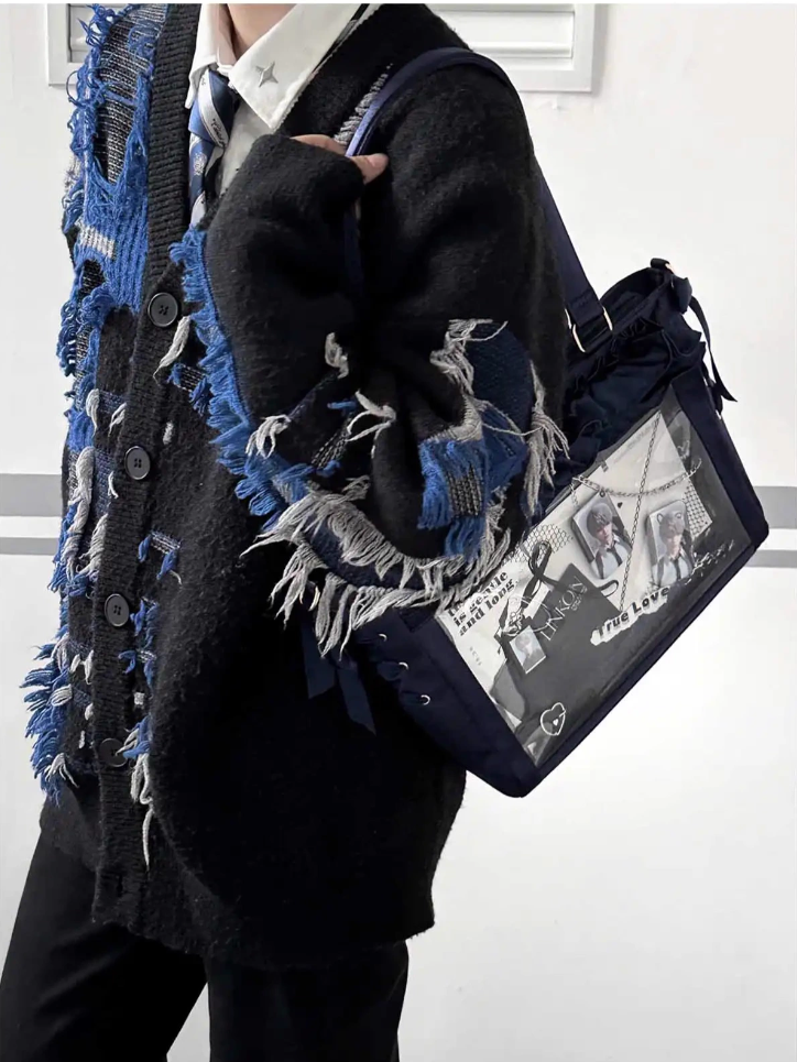 Bortenhaltertasche Ita Schleife Karte Dunkler Satin Selbstbinder Träger Rüsche Mit Blau