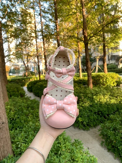 Mary Crisscross Pink Janes Trim Low-heel Sweet with Lolita Lace Straps