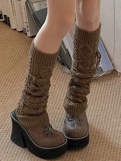 White Y2K Knitted Leg Warmers