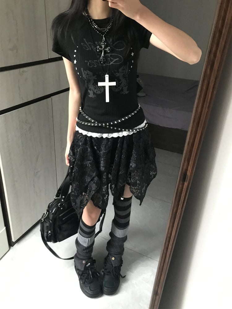 Alt Lace T-shirt Black Everyday with Trim