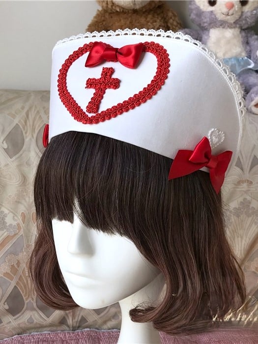 Kreuz und Lolita – Akzente Krankenschwester Farbe 5 Spitzenoptionen mit Cosplay Bowknots Hut Herzform