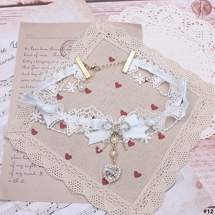 Kei 12 Heart Rhinestone Lace Choker Jirai Bowknot Options Color