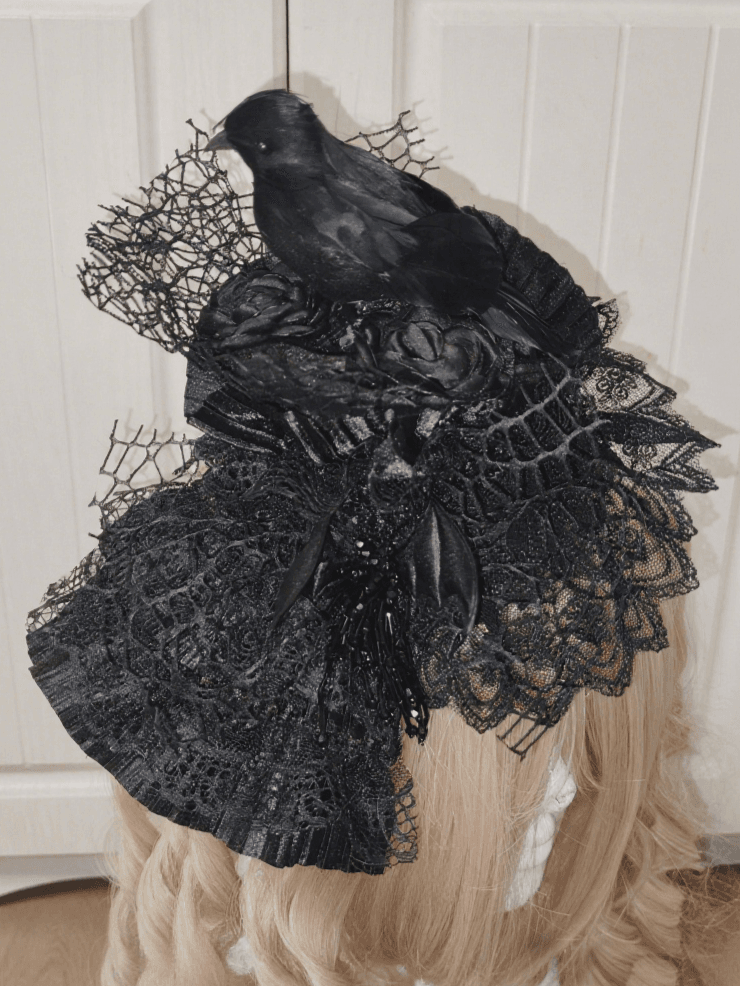 Crow Color Mini With Hat Lolita Gothic Lace 2 Clips Options