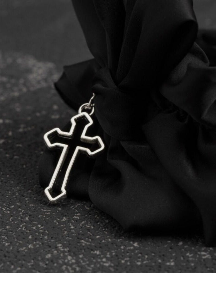 Black Ruffled KC Headpiece with Cross Pendant - Strange Sugar