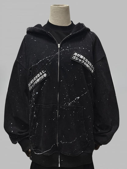 Applikation Wasteland Hoodie Punk Ink Jacke mit Print Letters Schwarz