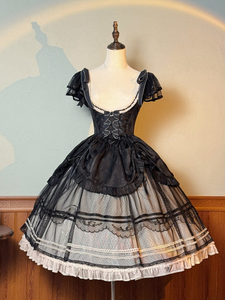 Eleganter Lolita-Pulloverrock mit Korsett und Basken-Taille unter der Brust