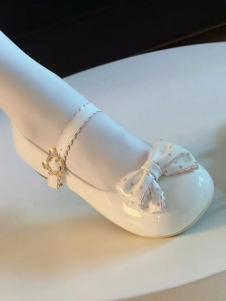 Lolita Leather - Janes PU White Fastener Mary Sweet at Teddy Bow Polka-dot and with Top