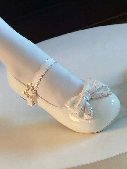 Lolita Leather - Janes PU White Fastener Mary Sweet at Teddy Bow Polka-dot and with Top