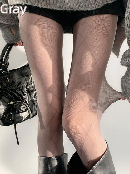 Colors) Grid Sheer Pantyhose (2 Geometric
