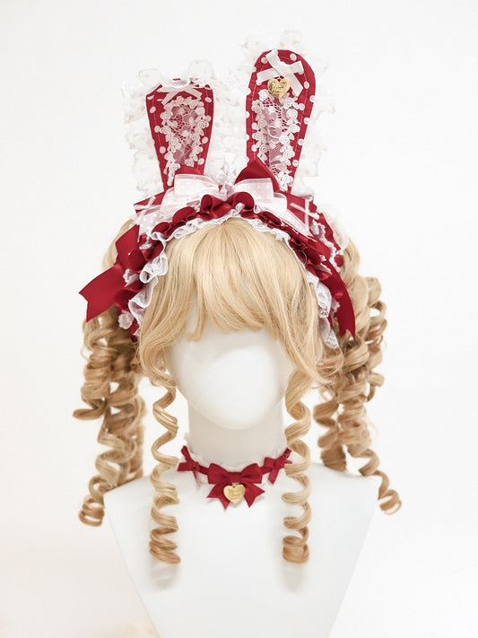 Pastel Red Heart with Charm Lace Bunny-Ear KC