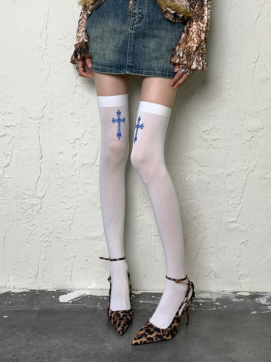 Black/White Y2K Cross Overknee Stockings