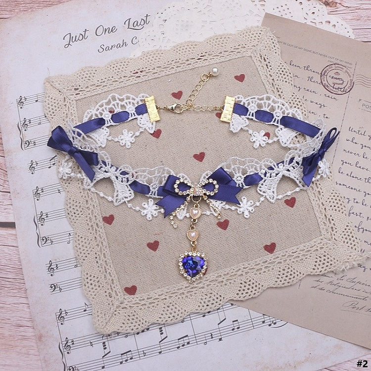Kei 12 Heart Rhinestone Lace Choker Jirai Bowknot Options Color