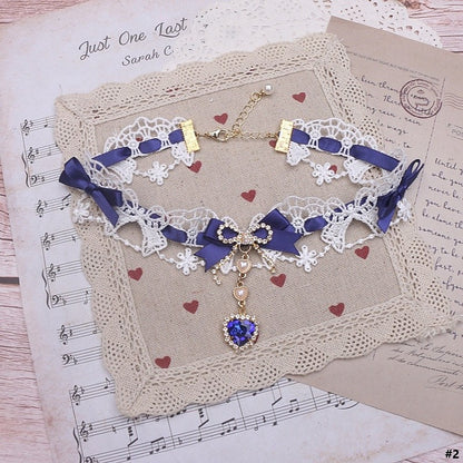Kei 12 Heart Rhinestone Lace Choker Jirai Bowknot Options Color
