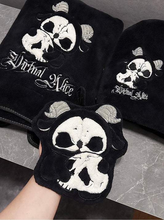 Hand Grim Drying Gothic White and Towel Black Hair Wrap Bath Reaper