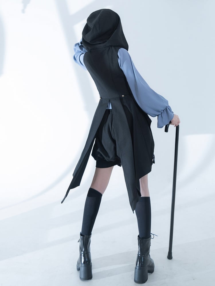 大きなリボントレーン付きブラック王子フード付きベスト