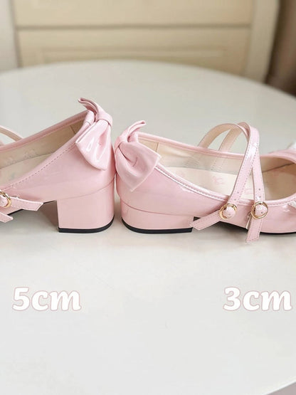 3cm/5cm with Bow Janes Heeled Mary Accents Sweet White Lolita Crisscross Straps