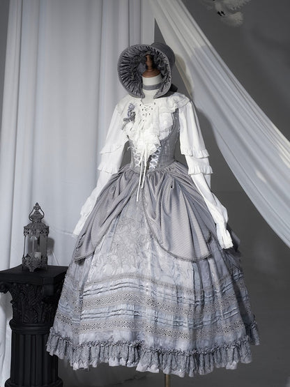 with Under Boned Waist Gray Gothic Bust Lolita Embroidery Dress Detail