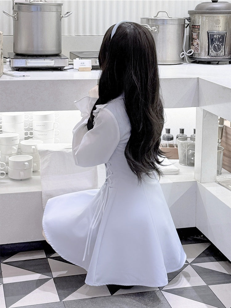 Tenshi Kaiwai – Blaues Jirai Kei-Kleid mit Rüschen, Spitzenbesatz und Schnürdetail an der Taille