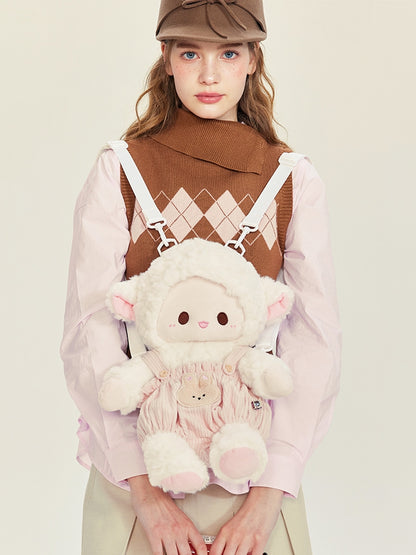 Rucksack Plüsch WeißRosa Niedlich + Lamm Mittel/Große Hose Gesamtgröße