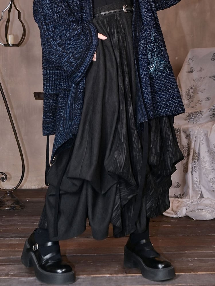 Slant - Black Two-Way Cheongsam Pockets Goth Skirt