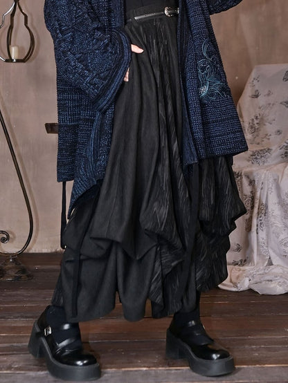 Slant - Black Two-Way Cheongsam Pockets Goth Skirt