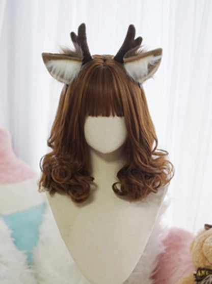 Schwarz/Braun/Rosa Perücke über der Brust mit vollem Pony