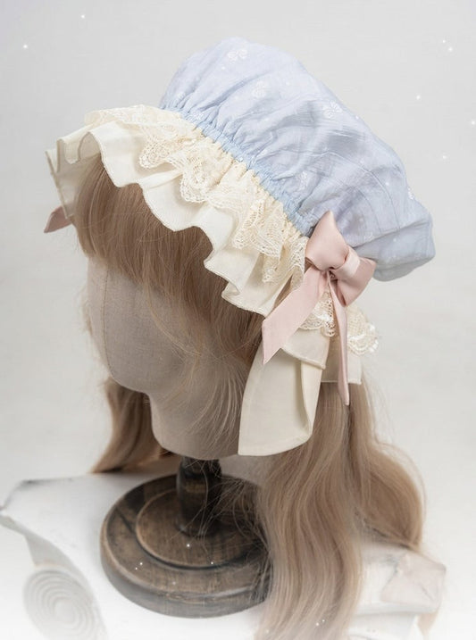 Sweet Accented and Blue Lolita Hat Beige Lace Bow