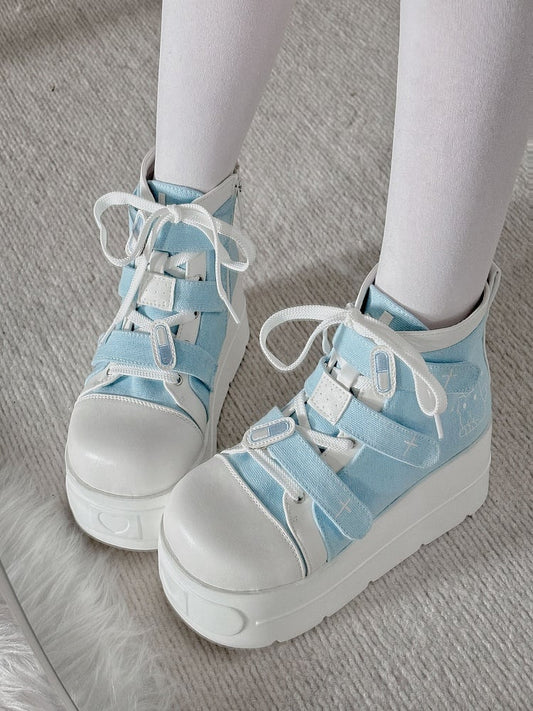 Tenshi Kaiwai Blue Round Toe Yami Kawaii Platform Sneakers