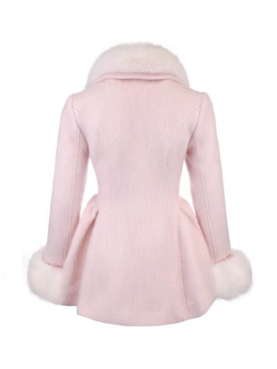 Detachable Coat Bow Oversized Fur Faux Pink With