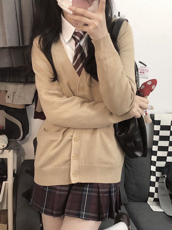 7 Optionen Farbe Strickjacke Gestrickter V-Ausschnitt